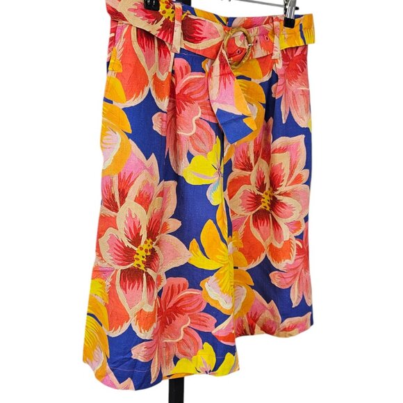 Farm Rio x Anthropologie Linen Blend Belted Floral Bermuda Shorts, Relaxed,Small - Picture 10 of 11